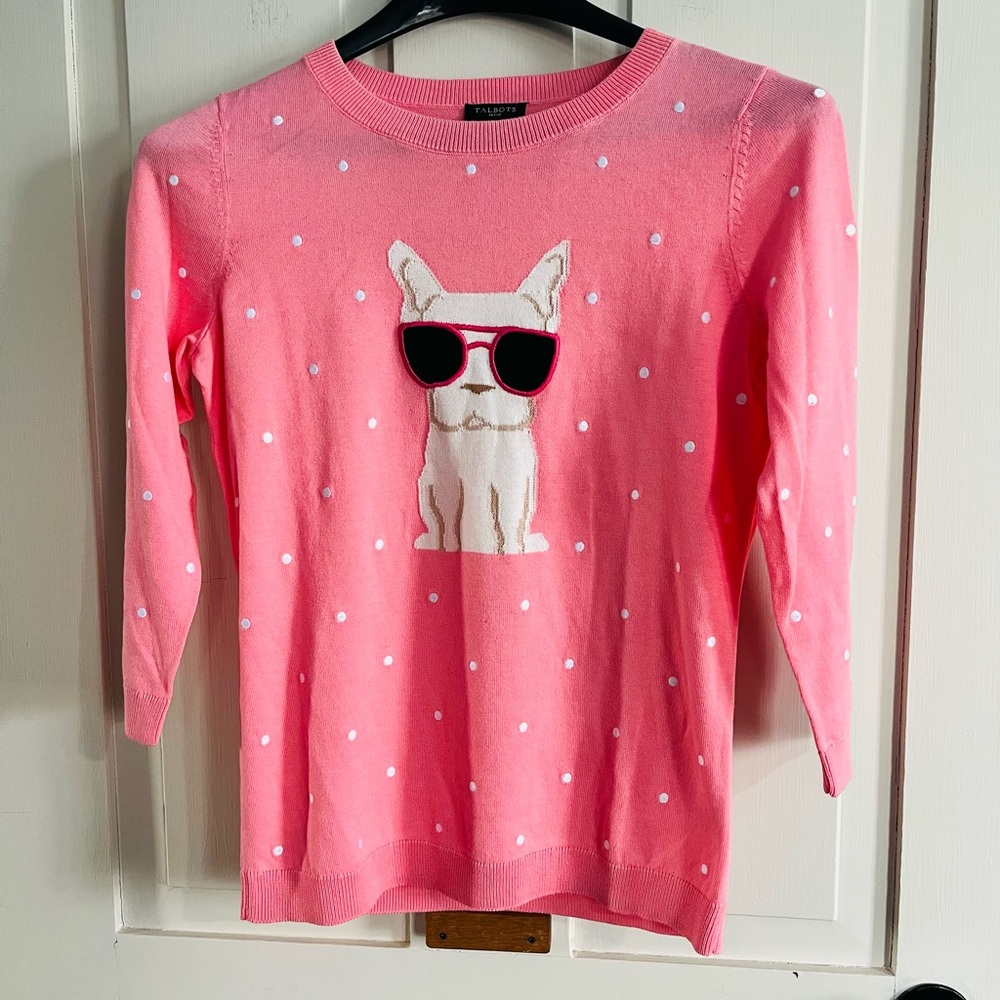 Talbots Pink Kids Sweater with Dog Graphic